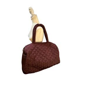 Quilted Burgundy Travel Bag With Zipper Closure & Outer Pocket